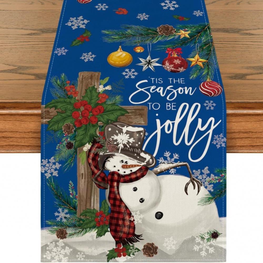 Праздничная скатерть-дорожка 'Снеговик' на рождественскую елку для дома, кухни, столовой, скатерть для украшения вечеринки