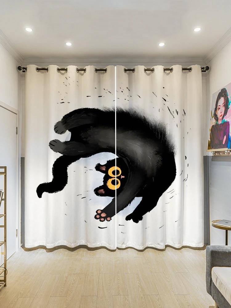 INS-style Illustration Cat Series High Shading Curtains Различные узоры иллюстраций Плотная затемняющая драпировка Различные узоры