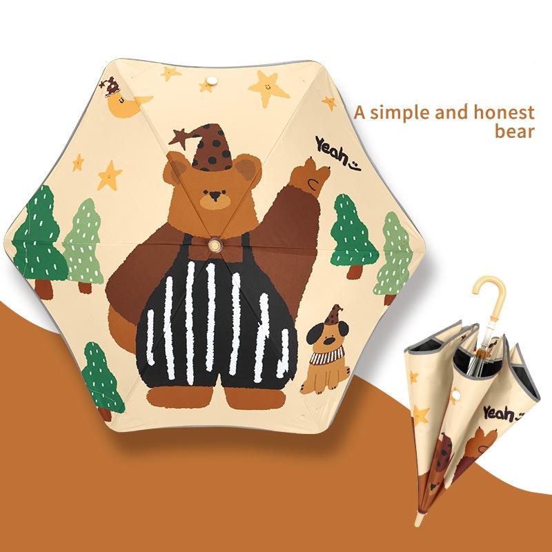 Cartoon UV Umbrella Long Hand Parasol Kids Sun Rain Umbrella Round Corners Protection Umbrellas With Reflective Strip Parasol