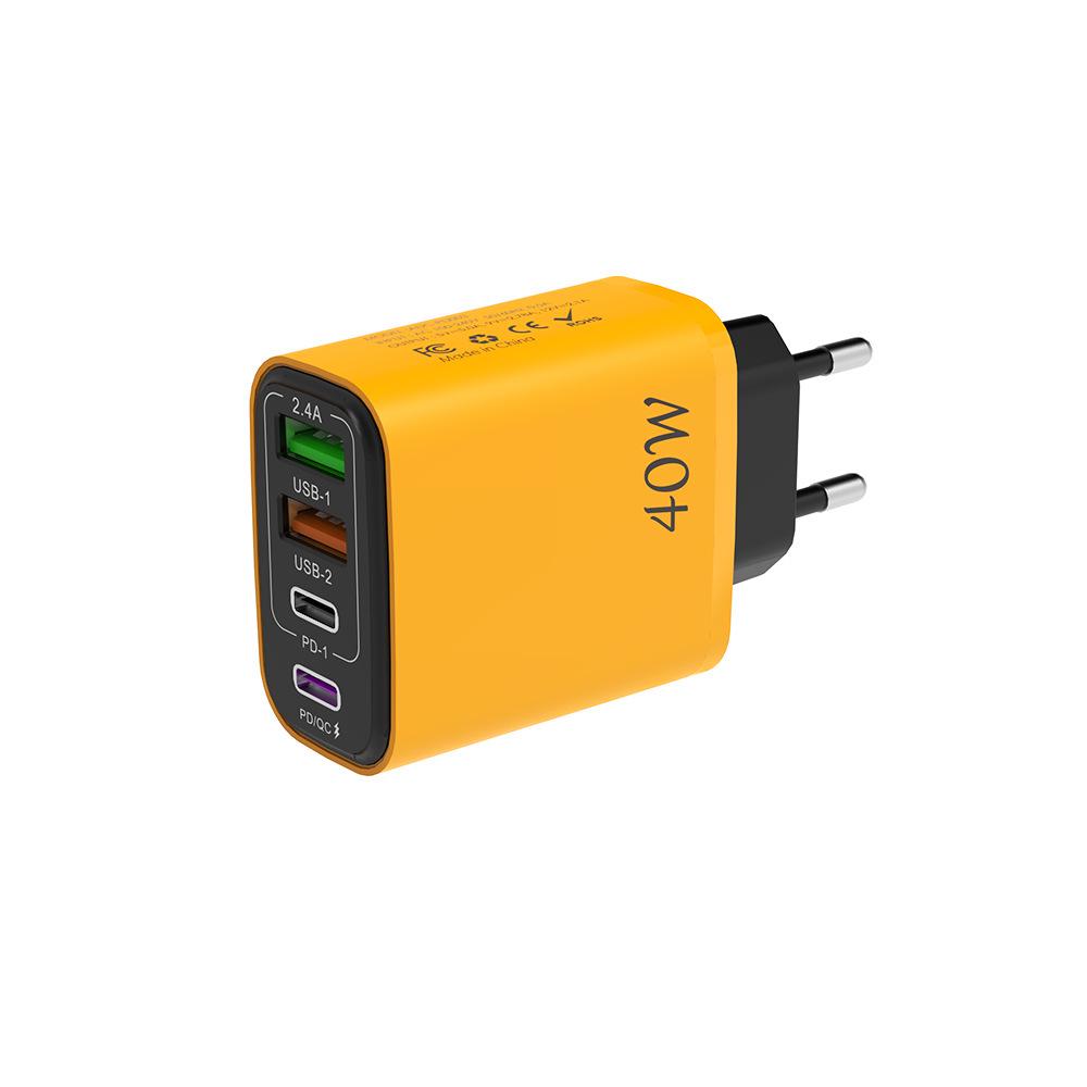 Многопортовое зарядное устройство 40 Вт с 2 портами USB и 2 портами PD, адаптер питания для мобильного телефона EU/UK