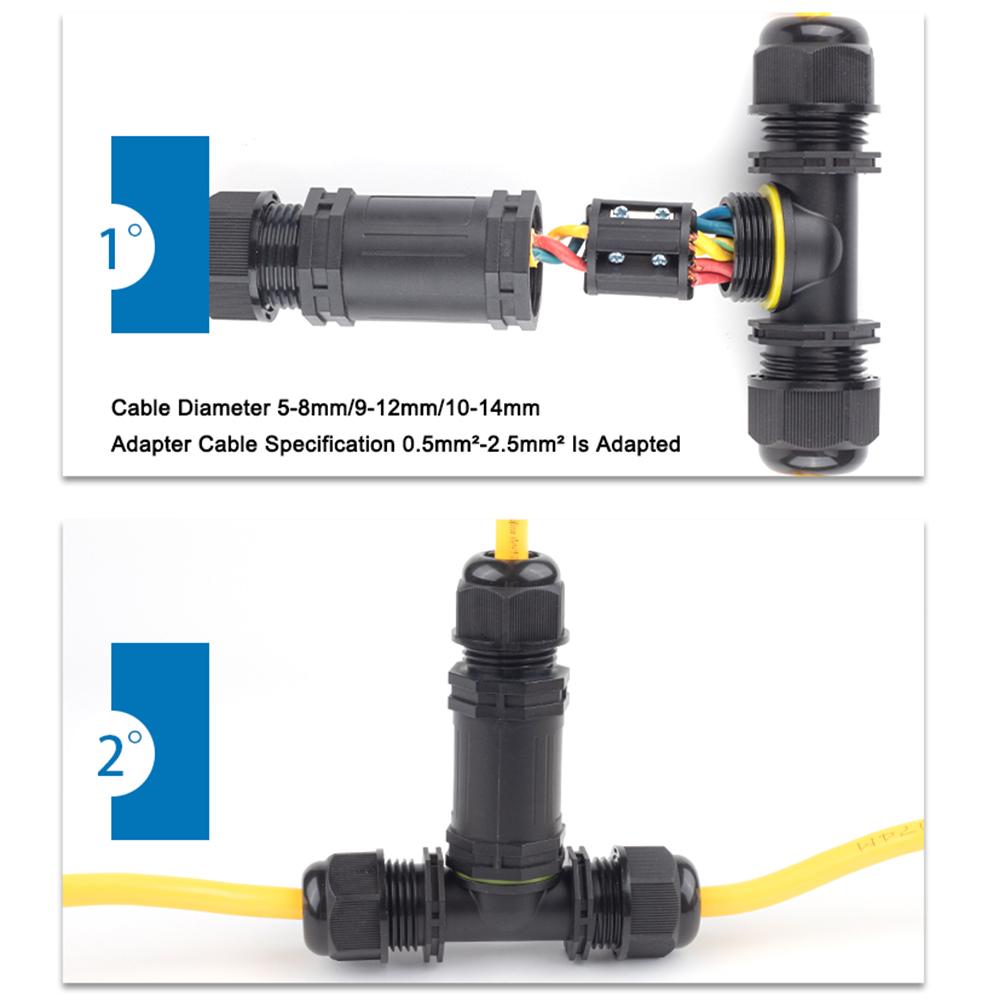 IP68 M25 3 Way T Shape Outdoor Junction Box 2/3/4/5 Pin Screw Splicing Terminal for Led Light Gardon Waterproof Wire Connector