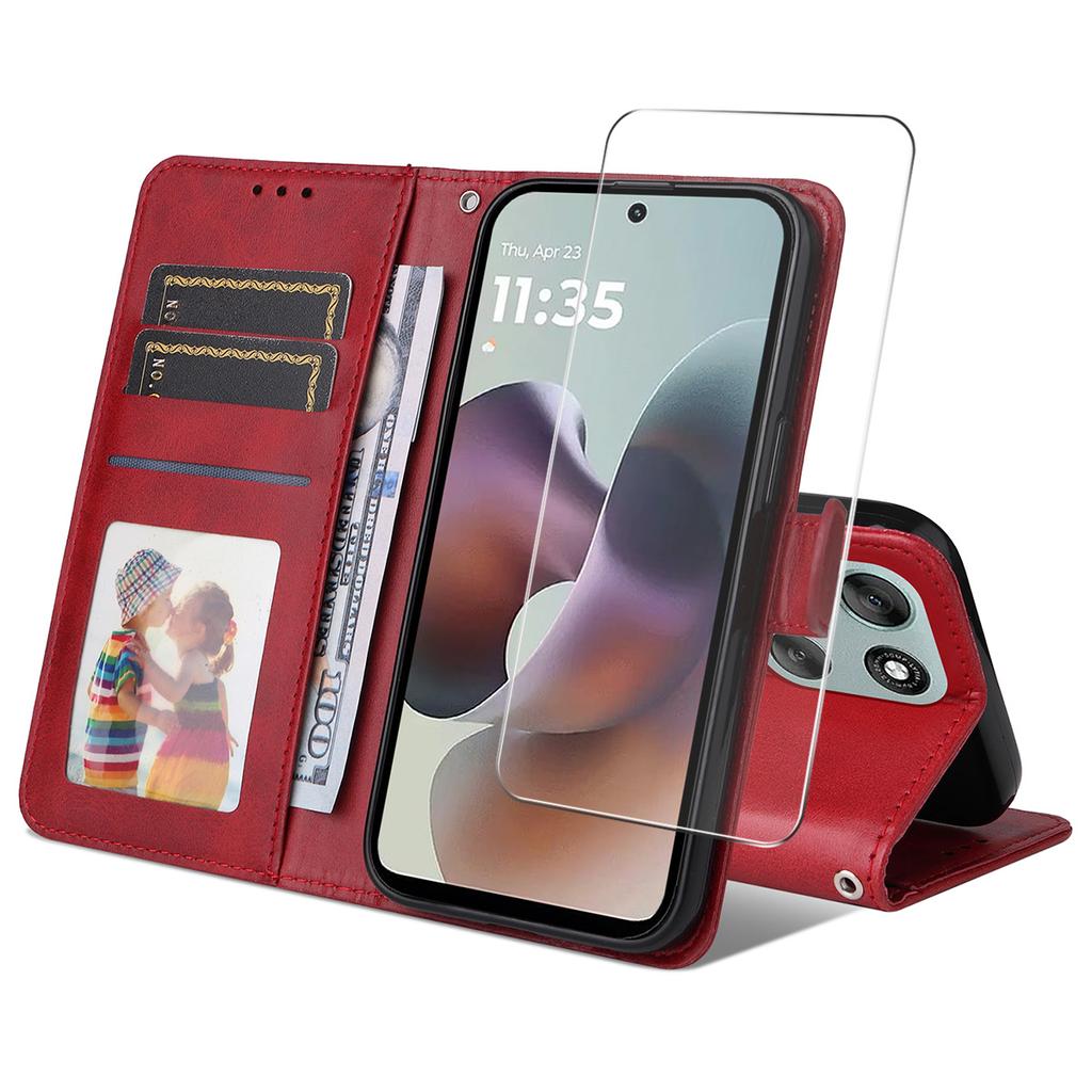 For Motorola Moto G66j 5G/Motorola Moto G66y 5G/Motorola Moto G56 5G PU Leather Wallet Case Phone Stand Cover with Tempered Glass