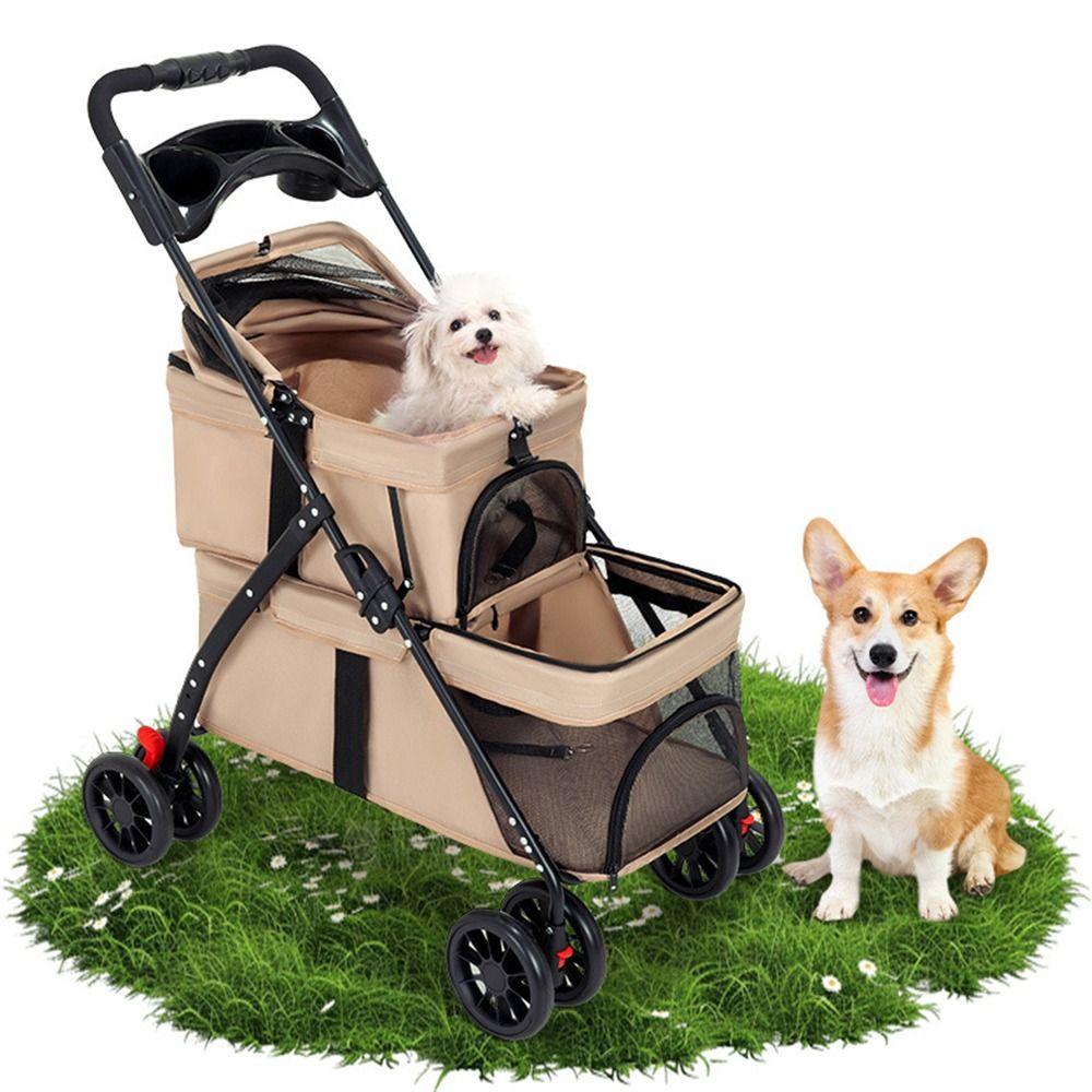 with 2 Carriages Double Pet Stroller Cup Holder Dog Stroller Multi-Pet Families