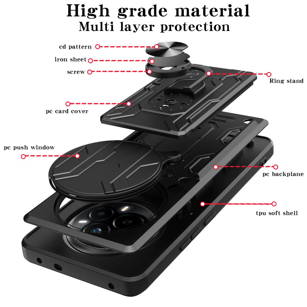 For Realme 14 Pro 5G Case PC+TPU Kickstand Phone Back Cover with Camera Slider