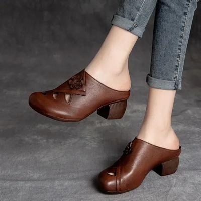 Мода 2024 года, новые женские тапочки в стиле ретро, мягкие туфли, закрытый носок, высокие каблуки, черные мюли, шлепанцы для лета, средний каблук, шлепанцы