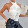 Mesh Lace Camisole Slim Fit Fishbone Corset Camisole Sweet Neck Halter Crop Tops  Ladies