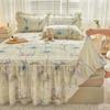Floral Pattern Quilted Bedding Lace Pure Cotton Bed Skirt  Three Piece Set Mattress Protective Cover Anti Slip Bedspread Sheet
