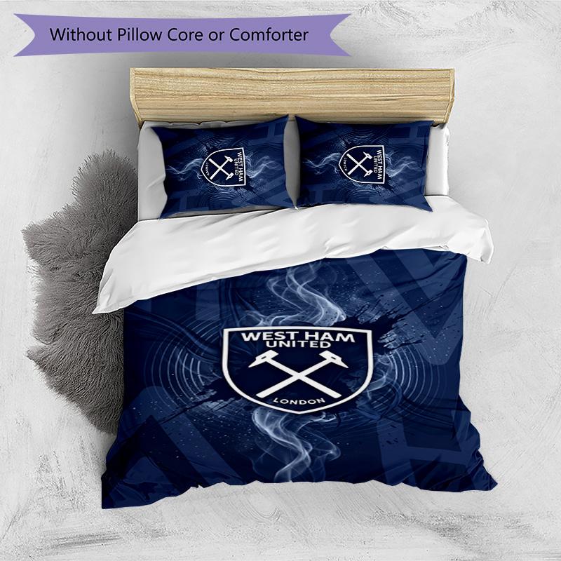 West Ham United Football Printed 3 Pieces Bedding Set, Comfortable Skin Friendly Bedroom Duvet Cover Set