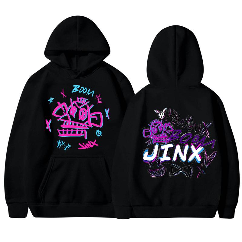 Толстовки с рисунком в стиле аниме Arcane-Jinx, зимняя толстовка с капюшоном, повседневная спортивная одежда с длинными рукавами, осенняя мужская одежда, толстовки и свитшоты мужские