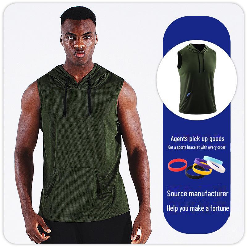 Мужской жилет для фитнеса с капюшоном и без рукавов: Быстросохнущая, дышащая сетка для бега и баскетбола