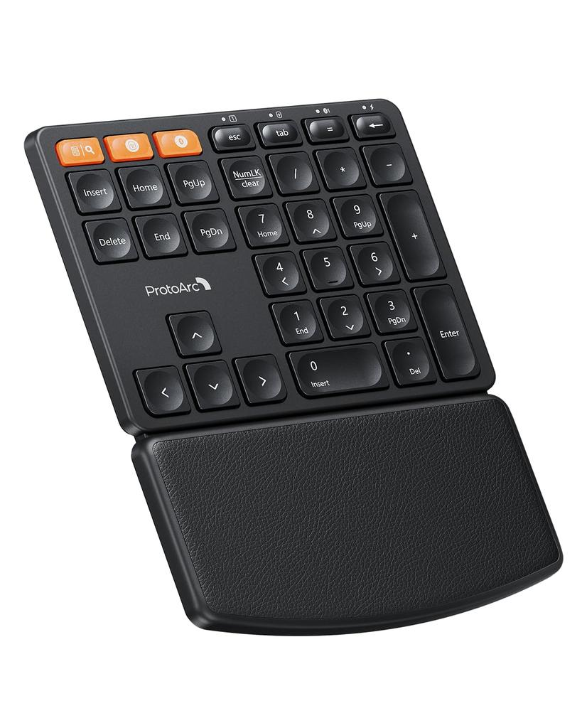 ProtoArc EK04 N Wireless Numeric Keypad with Bluetooth2.4GHz Connection, Integrated Wrist Rest, Dual Device Connection, Type-C Charging, One-Handed,