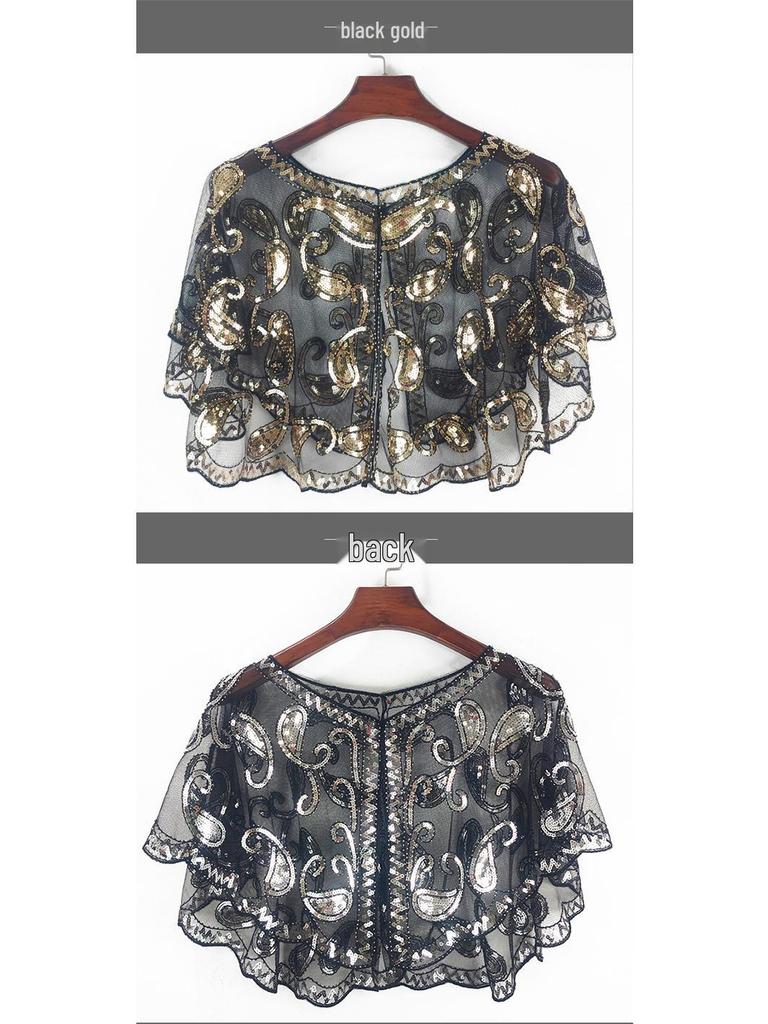 Женская шаль из сетки с пайетками большого размера - Вышитый кардиган без рукавов с бисером и куртка от солнца