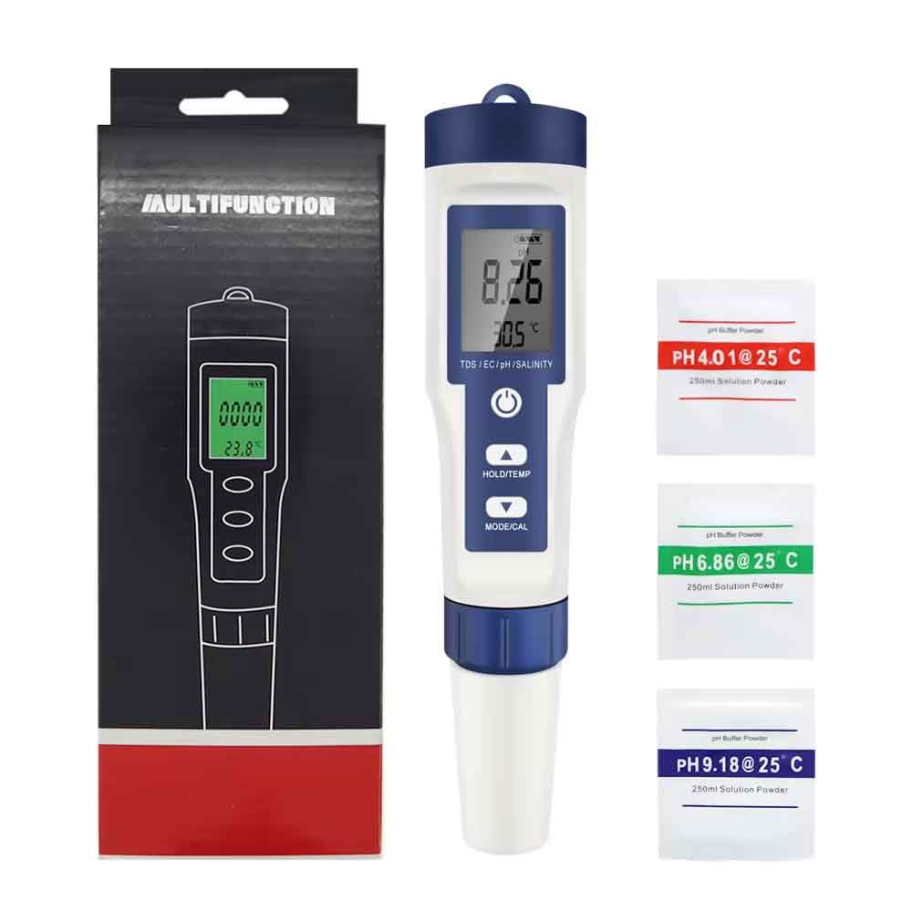 zmart 5in1 Digital pH EC TDS Salinity Temperature Meter Pen Backlit Conductivity Tester for Aquarium Hydroponics Water Quality