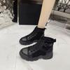 Модные европейские и американские парусиновые короткие сапоги женские весна-осень 2024 года новые высокие туфли с круглым носком и толстой подошвой короткие сапоги Traf