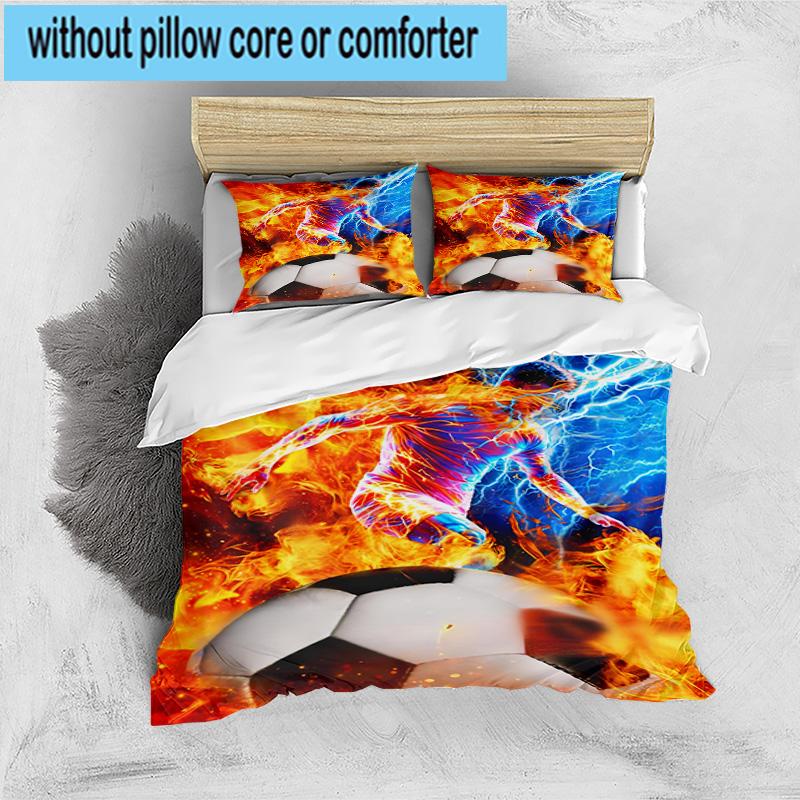 1PC Football Player In Flames 3pcs Bedding,Including 1pc Duvet Cover And 2pcs Pillowcases Perfect for Christmas,Ideal for Bedroom, Dormitory