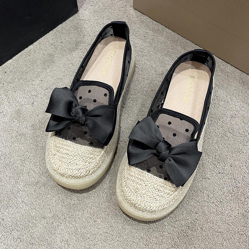 Женские туфли-лодочки 2025 новая весна и лето однопедальные туфли на плоской подошве лоферы туфли рыбака платформа дышащая сетчатая пряжа