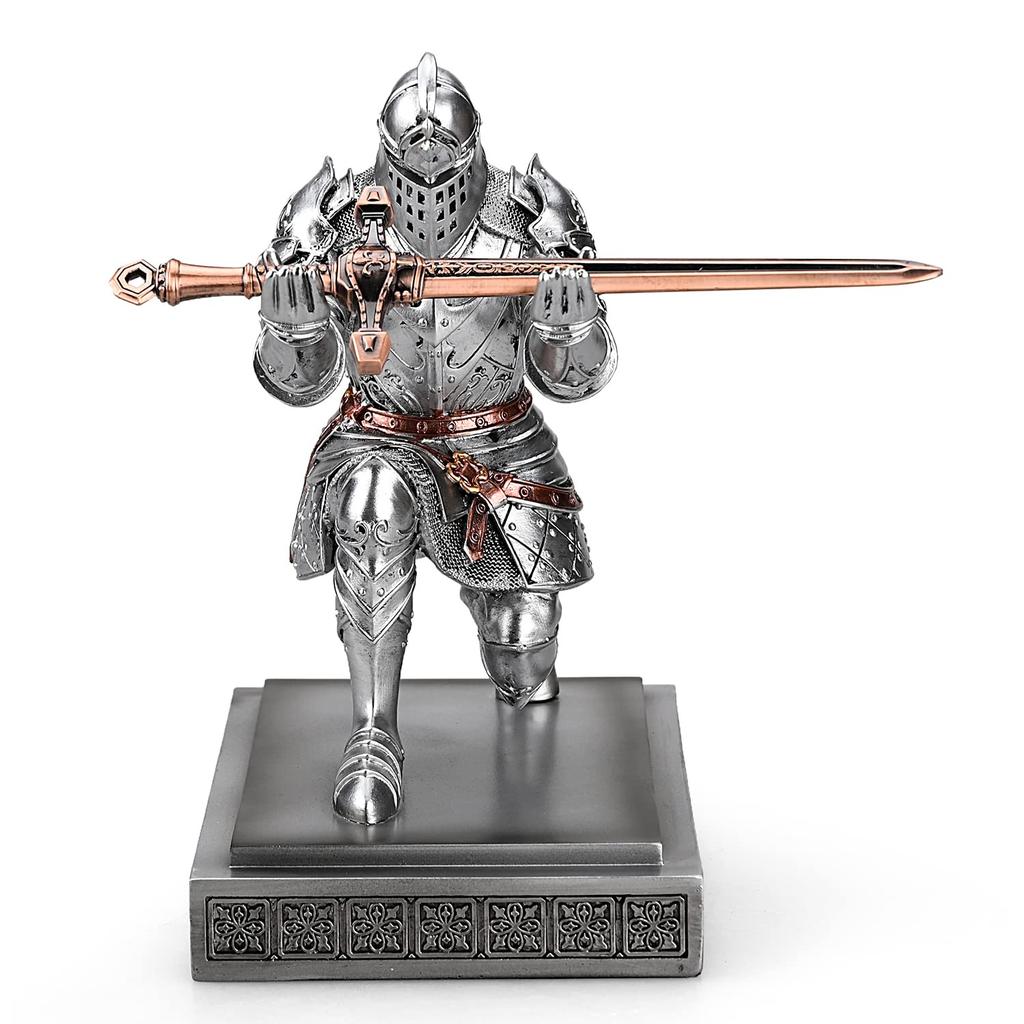 HDMbigmi Kingsguard Knight Pen Holder Pen Stand Desk Organizer and Accessories Resin Pencil Holder Gift with Metal Sword Letter Opener for Office or