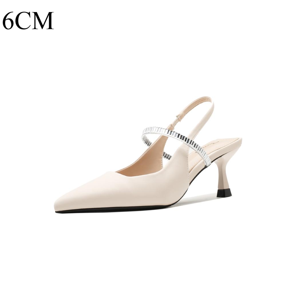 Fashion Sharp Pointed Slim Heeled High Heels Women 2025 New Summer French Rhinestone Back Air Sandals Womens Shoes Sandals Ladies Shoes