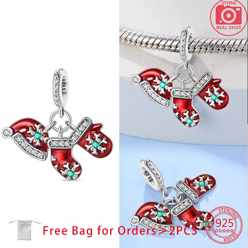 Charm Bead Charms Christmas Collection Christmas Hat Socks Bell Snowman copper Bead Charms Pendant Women Authentic Bracelets Do It Yourself Christmas