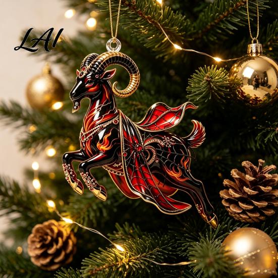 Indoor Holiday Tree Ornaments Galloping Goat Hanging Ornament 2D Flat Acrylic Pendant New Year Festive Atmosphere Party Decor Decoration for