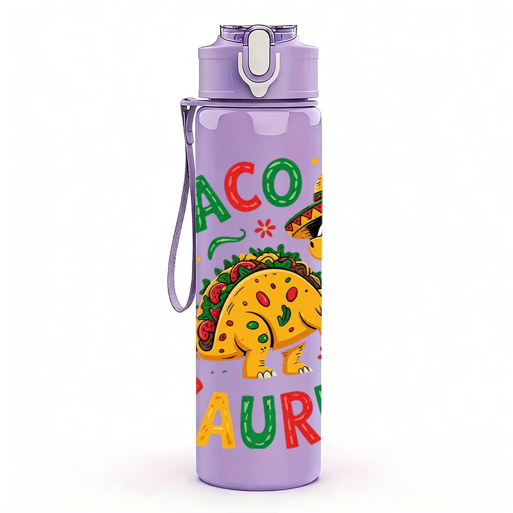 1PC Taco Saurus Dinosaur Funny Graphic 750ml Color Plastic Water Bottle Leakproof Flip Straw Lid For Sports Office Home Use