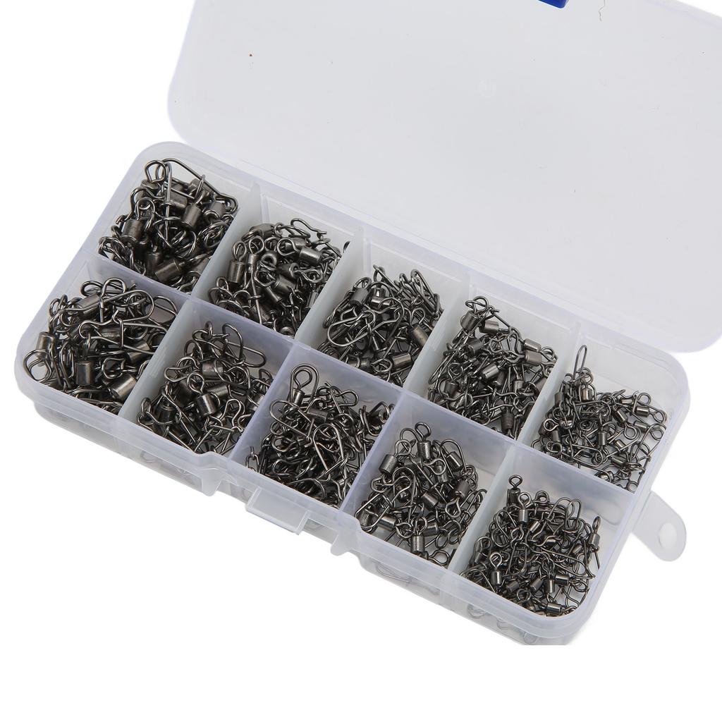 210pcs Fishing Swivels Snaps Set Stainless Steel Rolling Barrel Swivel with Safety Snaps Fishing Line Connector