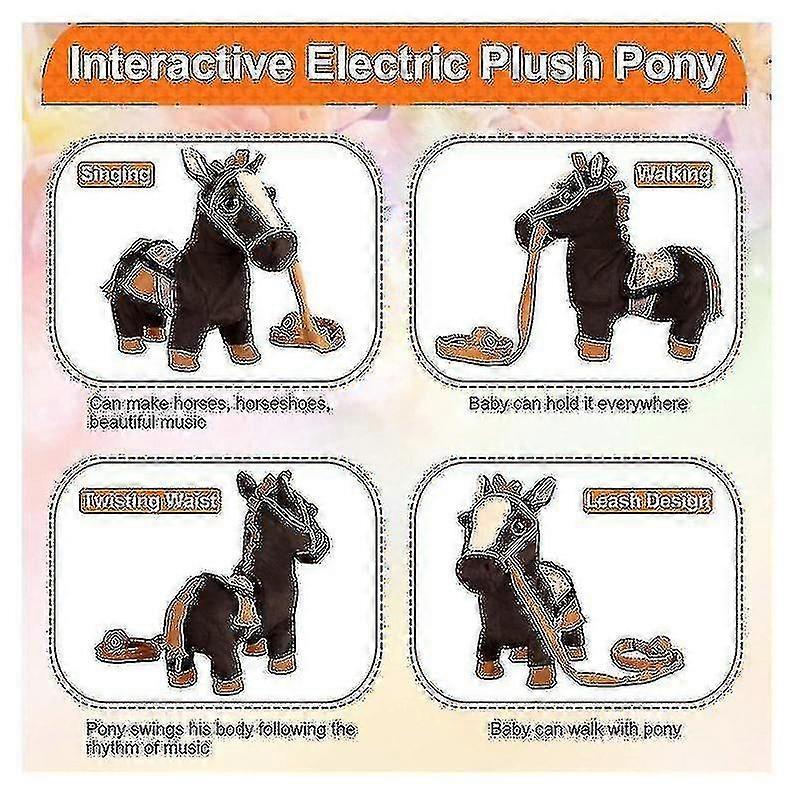 Electronic Interactive Horse Walk Along Horse With Remote Control Leash Dancing Singing Walking Musical Ponypet Toys For Kids-u