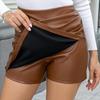 Мини-юбка с высокой талией, однотонный утягивающий дизайн, искусственная кожа, прикрывающая бедра