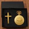 2pcs/set, Luxury Women's Classic Pocket Watch Fashion Women Necklace Chain Quartz Pocket Watch & 1PC Classic Golden Cross Necklace, Ideal for Gifts