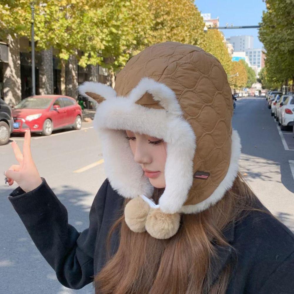 Теплая плюшевая шапка-бини, ветрозащитная шапка с защитой ушей, креативная шапка-пуловер с кошачьими ушками, женская