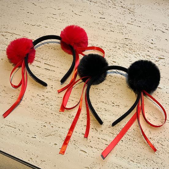 Повязка на голову для взрослых, плюшевая повязка на голову с декором из ленты, праздничный косплей, головной убор для девочек, праздничный костюм, подарок