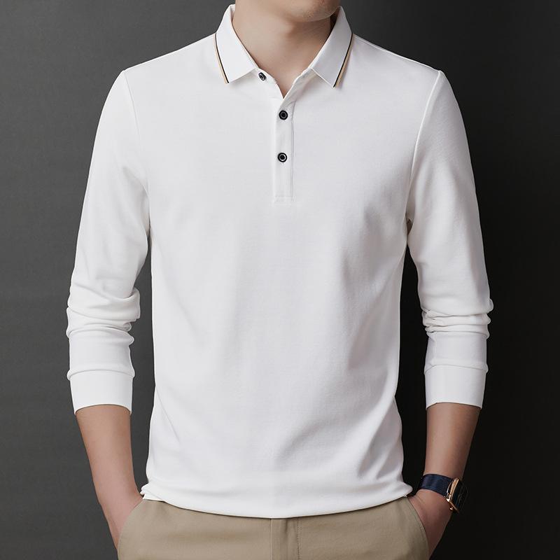 Весенне-осенняя деловая мужская футболка с лацканами и длинным рукавом, молодежная повседневная базовая рубашка, свободная рубашка-поло, трендовая мужская одежда