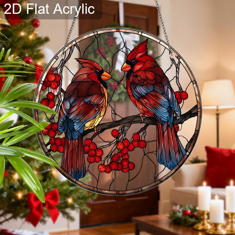 Acrylic Cardinal Bird Suncatcher Stained Glass Effect Window Hanging Ornament Bird Lover Gifts for Mom Grandma
