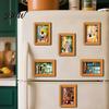 Artistic Wall Decor for Metal Cabinets Cute Cat Magnetic Fridge Magnet, Vintage Wooden Picture Frame, Fun Flexible Frames Desk Scene Cabinets,
