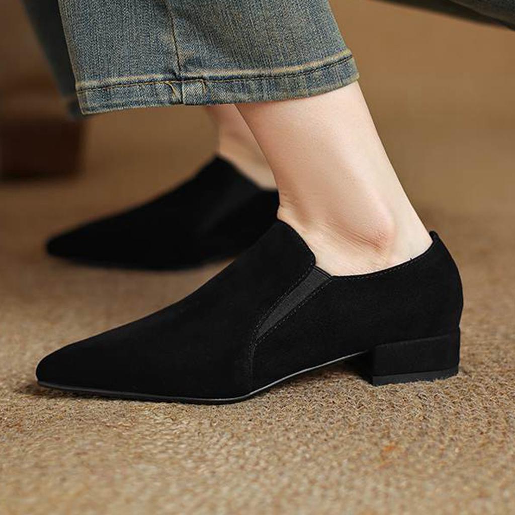 Krazing Pot Замшевые туфли из овчины на осень-зиму, низкий каблук, слипоны, размер 43, размер 42, с острым носком, туфли-лодочки с глубоким вырезом