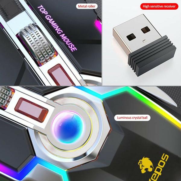 Беспроводная игровая мышь с подсветкой LED Laser USB Optical Gaming перезаряжаемая бесшумная для дома/офиса, игр, ПК, ноутбуков
