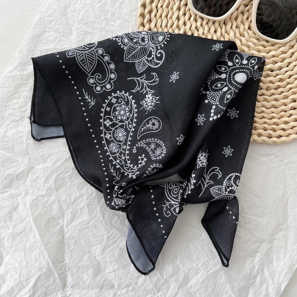Spring and summer Japanese small fresh headscarf new versatile floral cotton and linen small square scarf women's thin decorative scarf silk scarf
