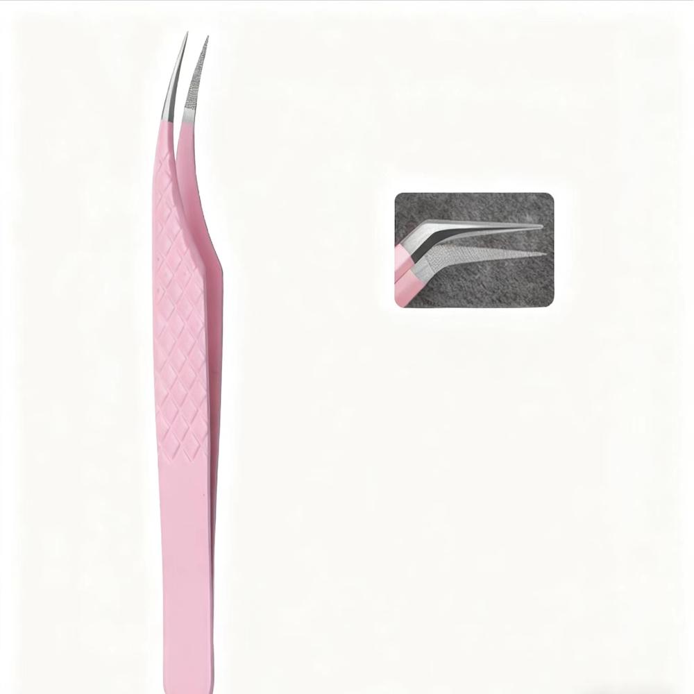 Stainless Steel Private Label Volume Eyelash Extensions Custom Pink Silver Fiber Tip Lash Tweezers