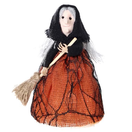 Halloween Kitchen Witch Doll Small Witch Statue with Broom Tabletop for Table