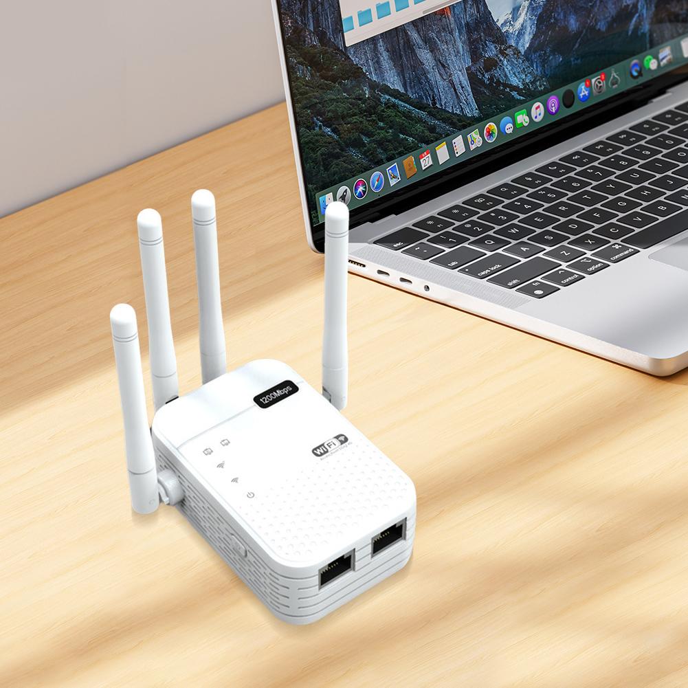 1200Mbps WiFi Signal Booster 4 External Antennas 5GHz & 2.4GHz Dual-Band Internet Extender for Home Office
