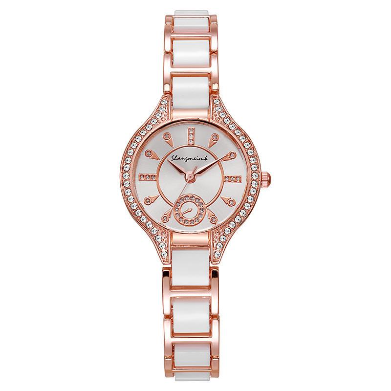 Fashion Alloy Ceramic Quartz Watch With Steel Band For Women