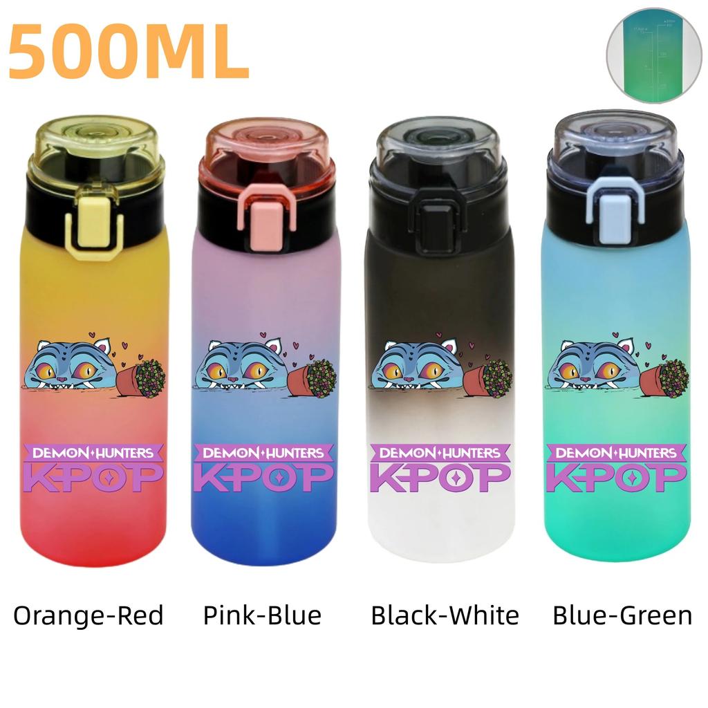 500ML KPop Demon Hunters Plastic Anime Water Cup Has Scale Travel Office Gym Hiking Portable Drink Bottles Outdoor Sport Gifts