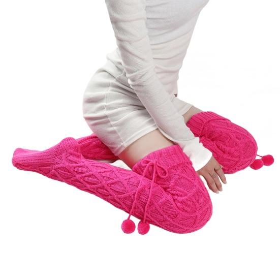 1 пара женских длинных носков однотонных с ромбовидной текстурой осенне-зимние вязаные чулки с шерстяными помпонами для повседневной носки