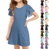 Children's Ruffled Sleeve Dress Girls Summer Crew-neck A-line Casual Cute Dress