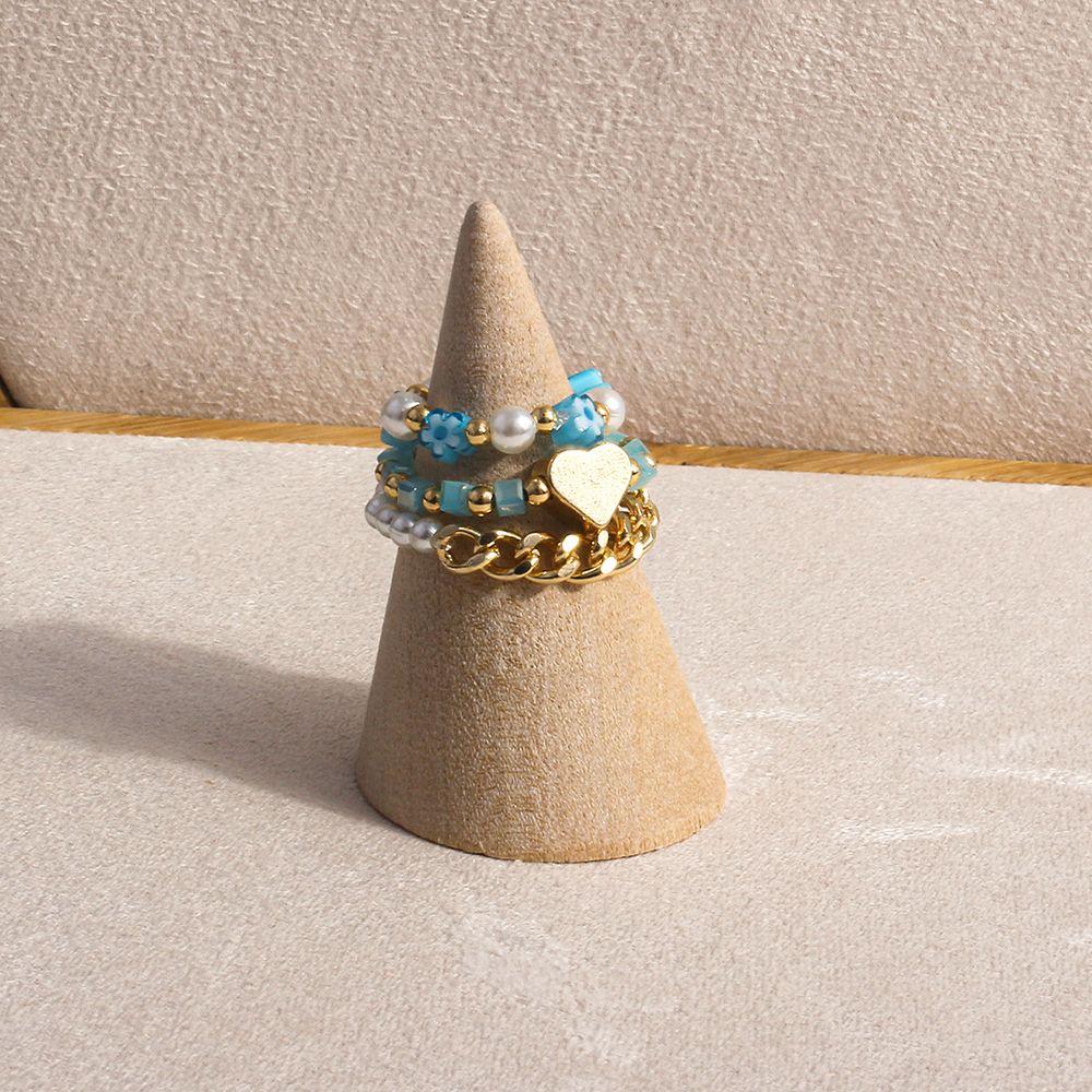 Trendy Love Heart Acrylic Bohemia Pearl Finger Ring Set Party Jewelry Beaded Rings Women Ring