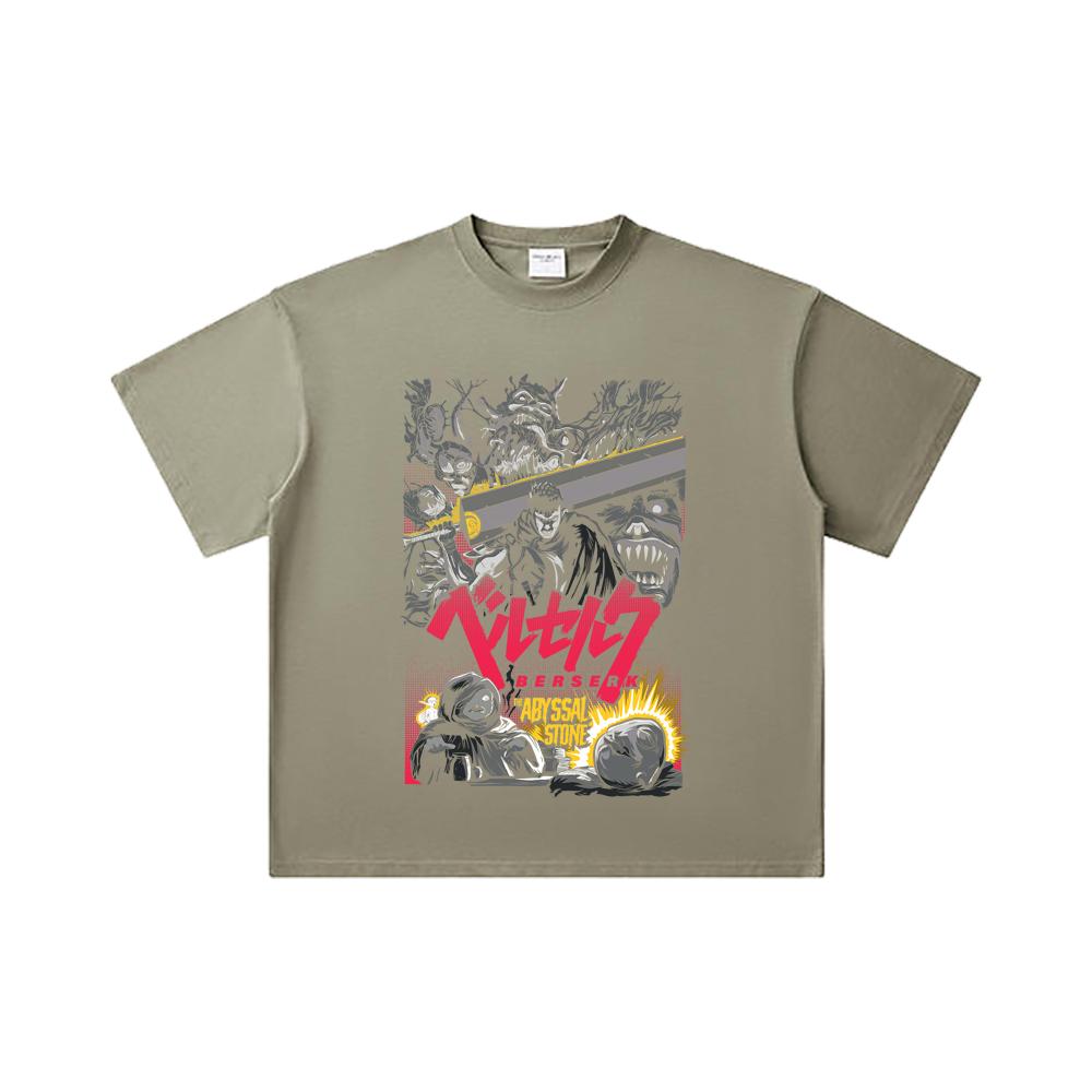 260 GSM Double Yarn 32 Count 100% Cotton Berserk V3 Abyssal Stone Print Unisex Heavy Cotton T Shirt
