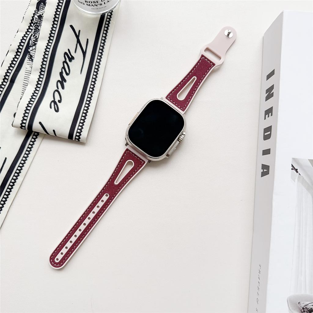 For Apple Watch Series 10 42mm / 9 8 7 41mm / SE (2023) SE (2022) SE 6 5 4 40mm / 3 2 1 38mm PU Leather+Silicone Watch Band