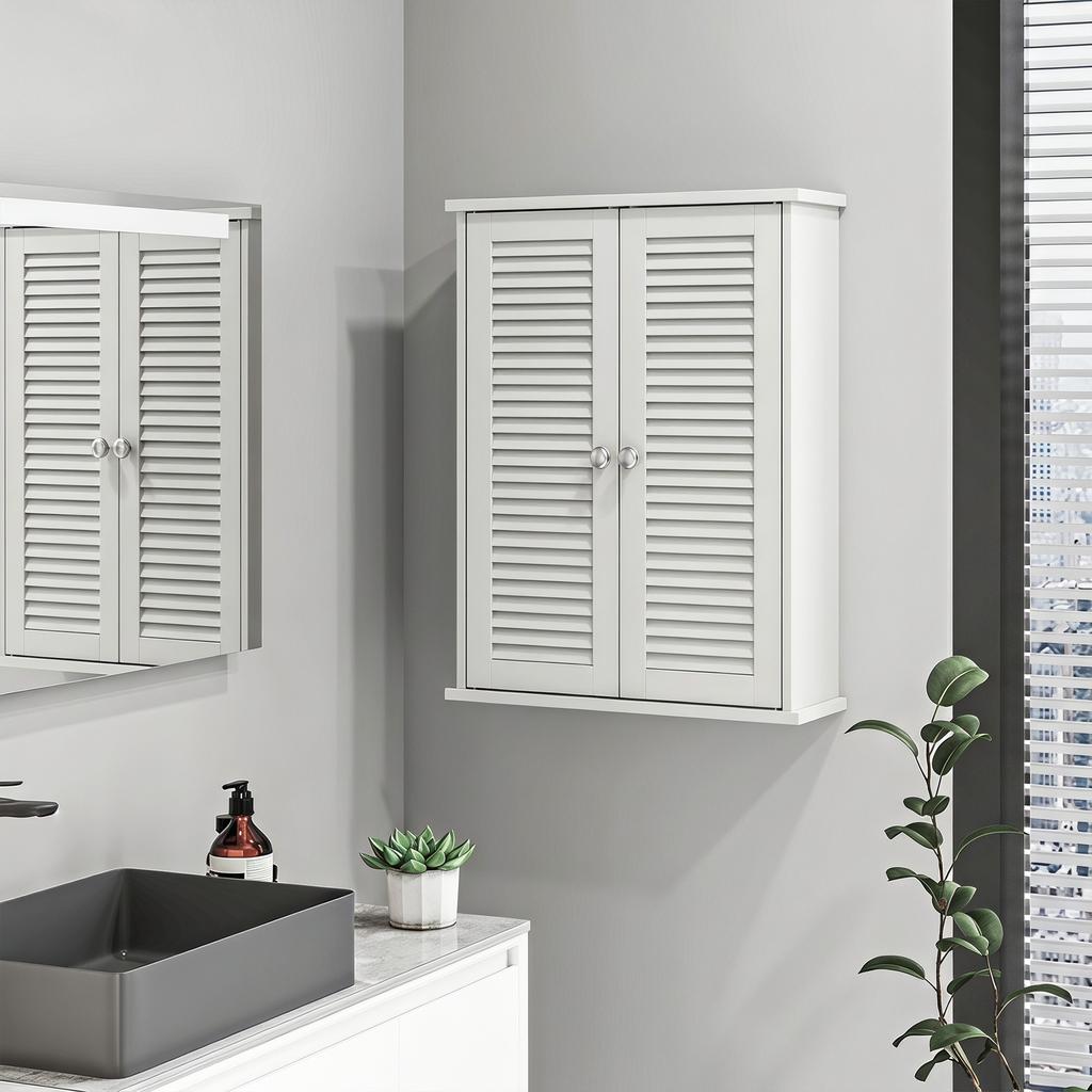 Bathroom Cabinet, Bathroom Wall Cabinet with Louvered Doors and Adjustable Shelf Storage for Kitchen, White