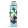 1PC Color Floral Christian Cross Print 750ml Color Plastic Sports Water Bottle Leakproof Flip Straw Lid Suitable for Sports Office Home Use