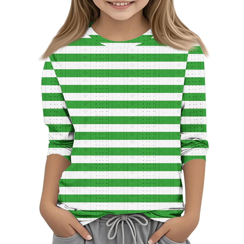 Топы с принтом для девочек 5-16 лет с круглым вырезом и рукавами 3/4 Футболки Модные топы Наряды Футболки